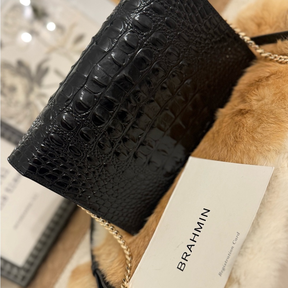 Brahmin Black crocodile embossed small crossbody purse handbag - Picture 3 of 9
